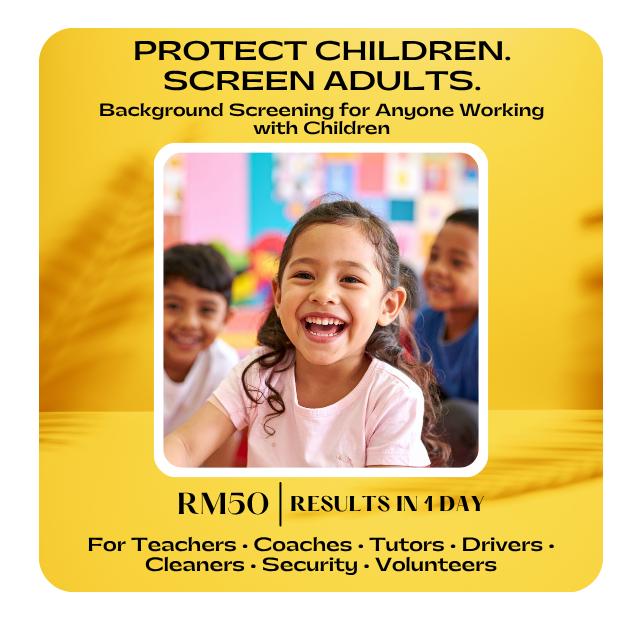 Protect children, screen adults: background screening for anyone working with children, RM50 with results in one day